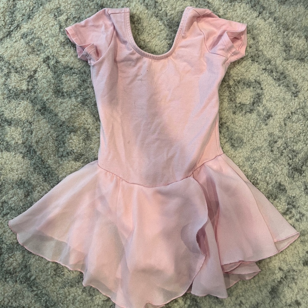 Girls pink leotard with attached skirt